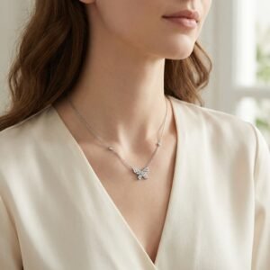 925 Sterling Silver Elegant Marquise CZ Butterfly Necklace with Bezel-Set Station Accents
