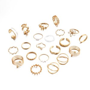 Hollow Heart Geometric Butterfly Leaf Ring Suit