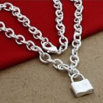 Silver Plated Shrimp Clasp Square Lock Necklace