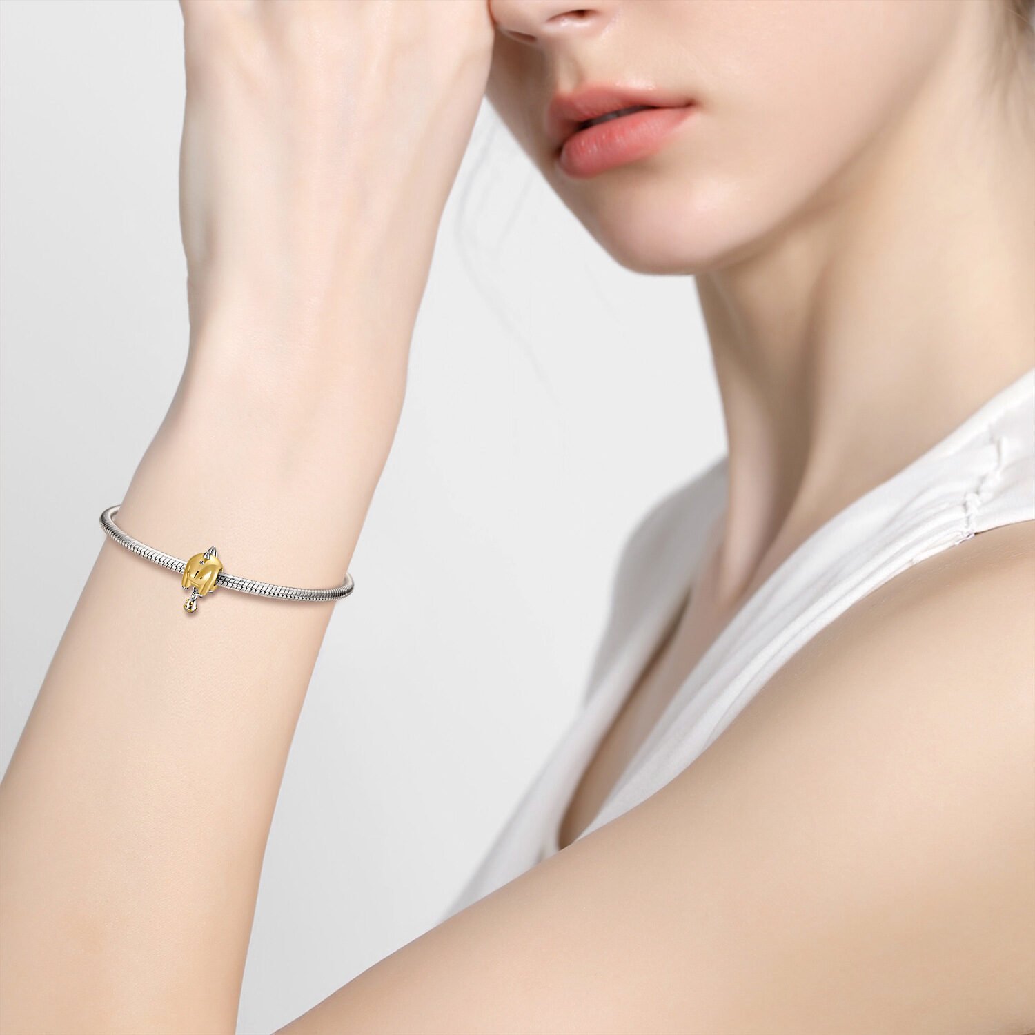 Stegosaurus Dinosaur S925 Sterling Silver Gold Plated Beaded Women's Bracelet Necklace Diy Accessories