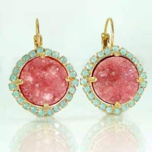 Creative Ethnic Style Cyan Garnet Red Zircon Flower Earrings