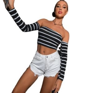 Striped Long-sleeved Vest With Halter Straps