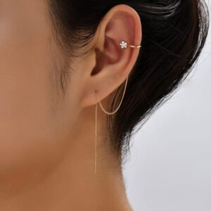 Extra Long Tassel Ear Thread Pentagonal Irregular Geometric Diamond Ear Clip Earrings