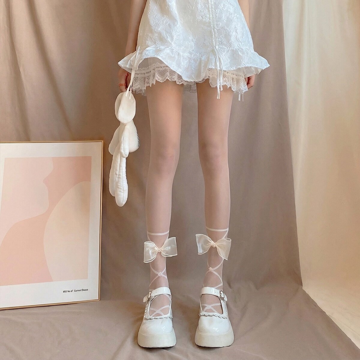 Lolita Pure Desire Style Calf Bandage Socks, Bow Japanese Style Silk Stockings For Women, Lolita Sexy Versatile Bottoming Socks - Image 2