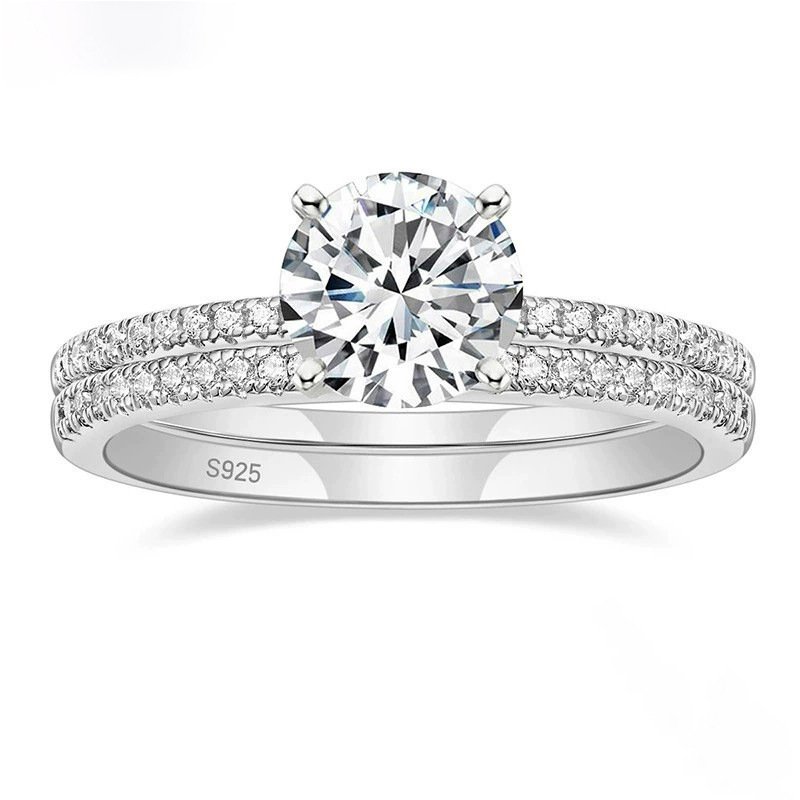 S925 Four-claw Inlaid 12 Karat 7mm Round Zircon Set Ring - Image 3