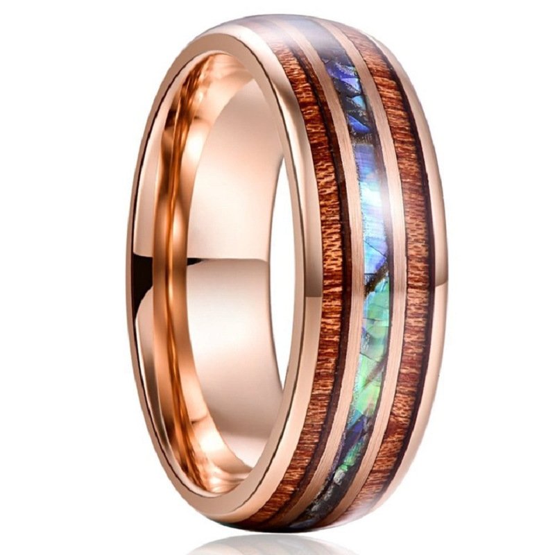 Mens 8mm Rose Gold Triple-Groove Stainless Steel Ring - Image 3