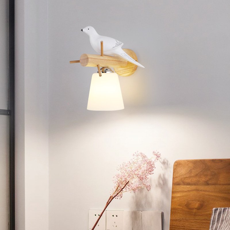 Bedroom Bedside Animal Bird Resin Wall Wood Art Decorative Lamp - Image 3