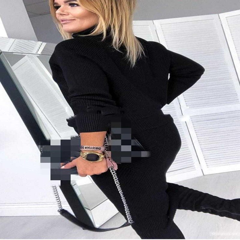 Sweater Suit Two Piece Solid Color European and American Knitted Skirt - Image 4