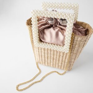European and American style hand-woven pearl handle stitching shoulder bag