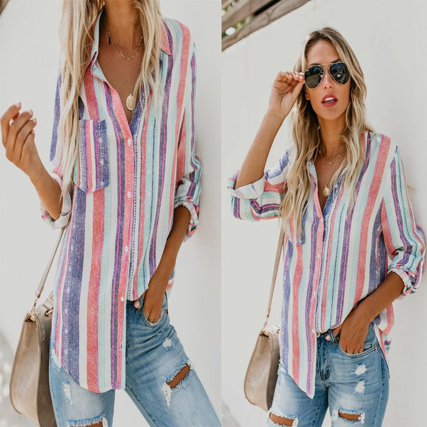 Color striped long sleeve shirt