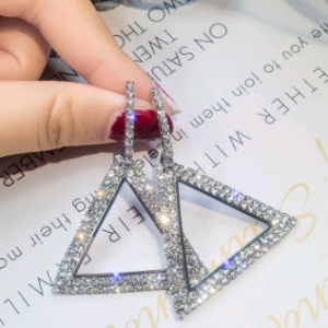 S925 silver pin Europe and America exaggerated earrings personality geometric triangle diamond earrings