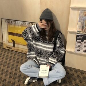 Lazy Korean style wild long-sleeved knit top