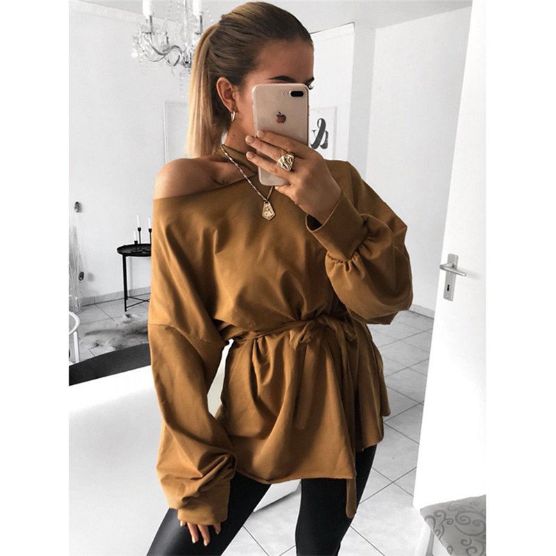 Long sleeve slant shoulder blouse - Image 2