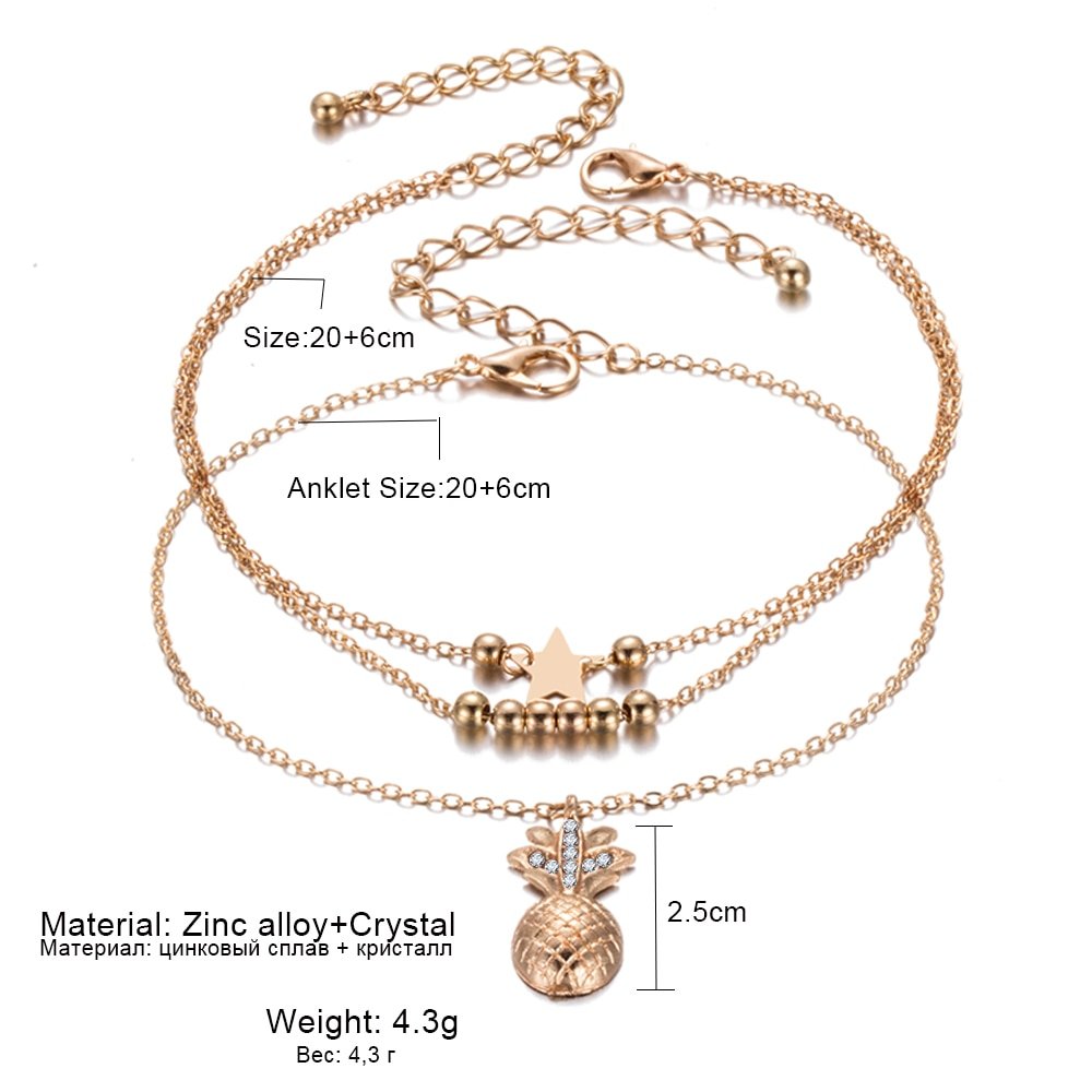 Pineapple Pendant Anklet Beads Summer Beach Foot Jewelry Fashion Style Anklet - Image 2