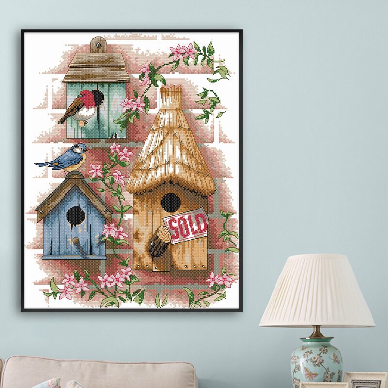 View of living room in cross stitch cottage