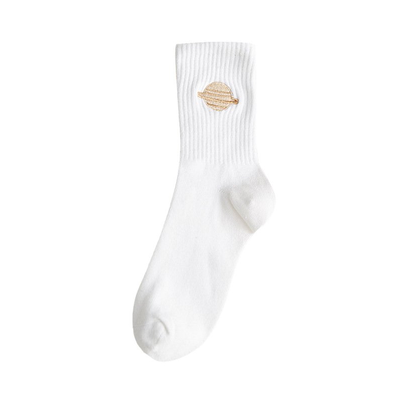 Embroidered Planet Cotton Student Tide Socks - Image 2