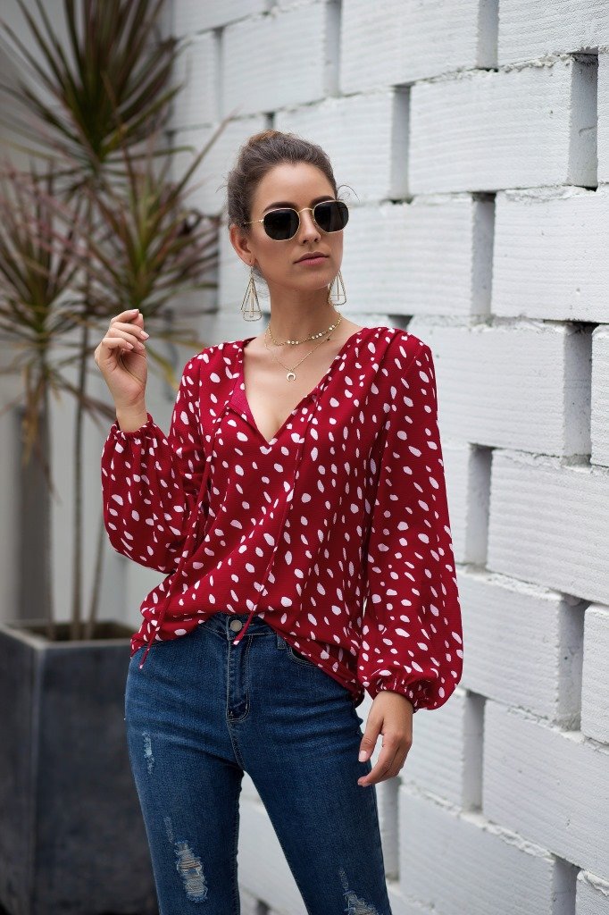 Polka dot V-neck T-shirt - Image 4