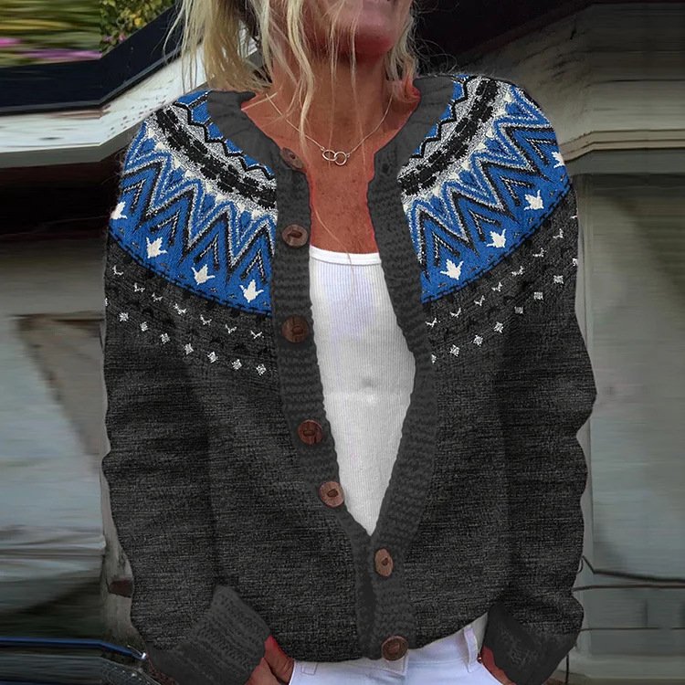 Winter Cardigan Coat Single-breasted Totem Warm Sweater - Image 2