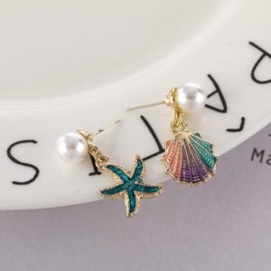 Blue starfish color shell earrings