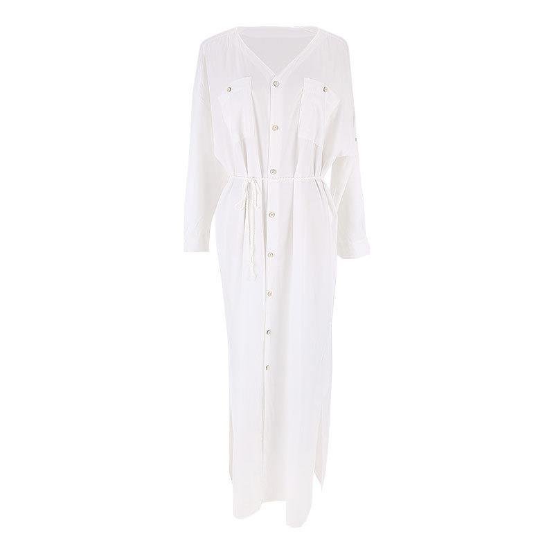 Button long skirt cardigan Holiday Beach coat - Image 3
