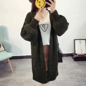 Winter Autumn Long Female Cardigans Latern Sleeve Casual Knitted Poncho Sweaters
