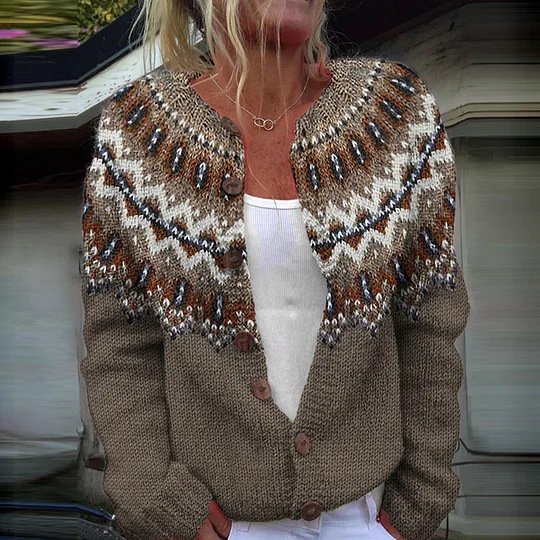 Winter Cardigan Coat Single-breasted Totem Warm Sweater - Image 13