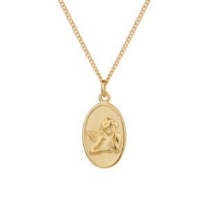 European art retro oil painting Angel seal Necklace