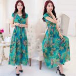 V-neck chiffon print dress slim dress