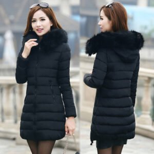 Fur collar mid-length thick down cotton
