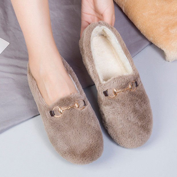 Fleece Warm Flat Cotton Shoes With Metal Chain Anti-Skid - Image 2