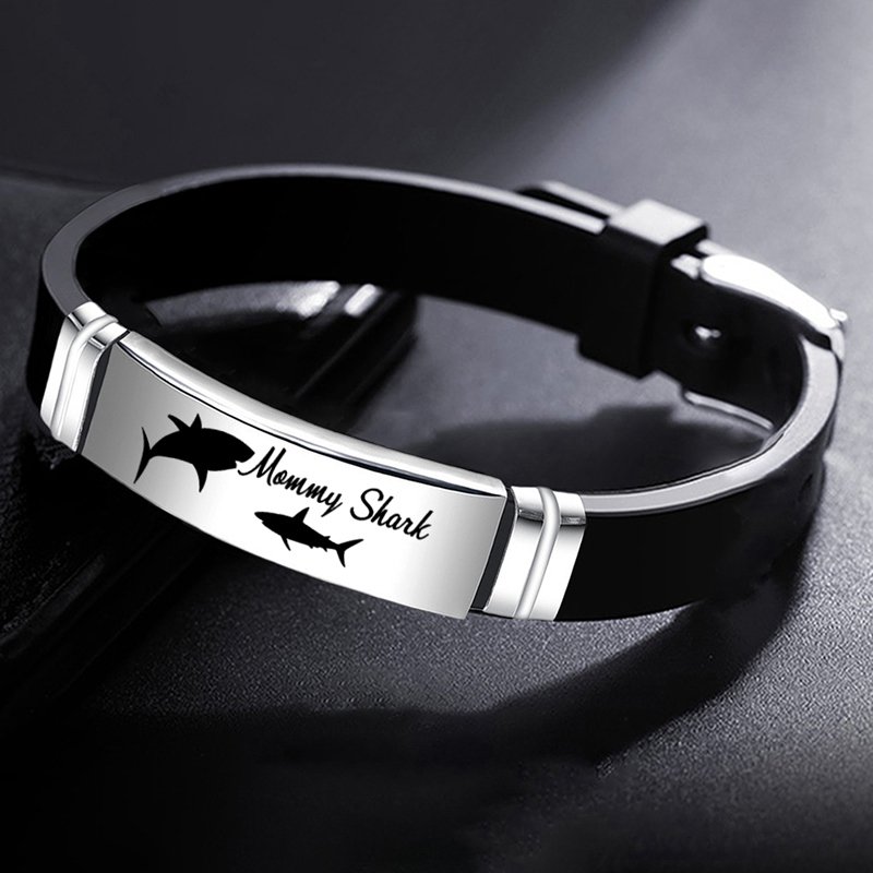 Cute Shark Mommy and Baby Stainless Steel Adjustable Silicone Bracelet Mothers Day Gift - Image 5
