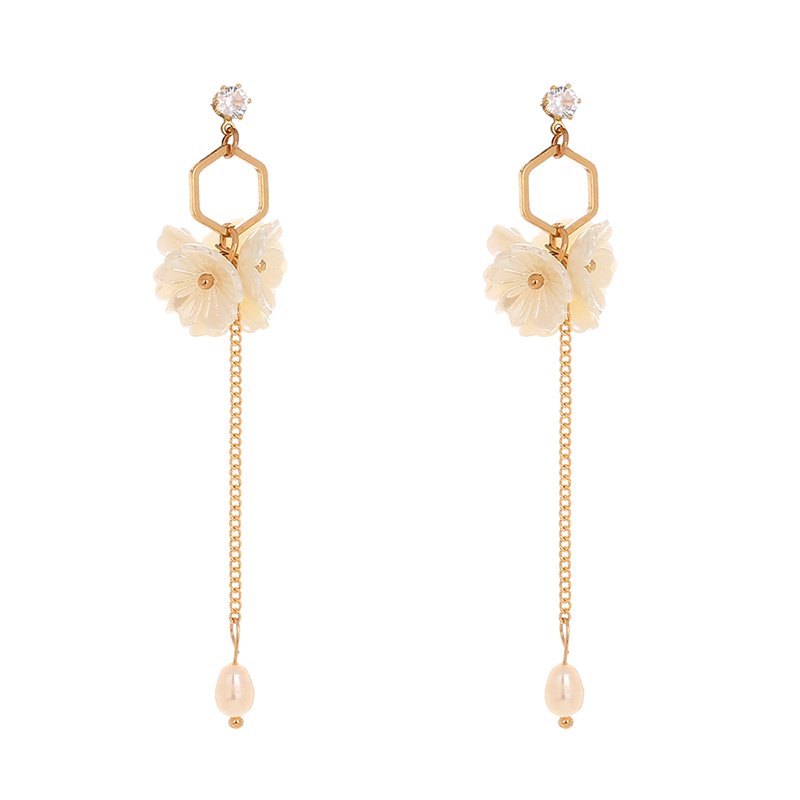 Retro temperament jewelry, long tassel flower cluster, 5 small flowers, small fresh earrings, resin artificial flower earrings, female - Image 4