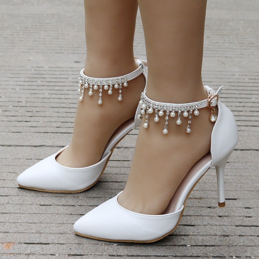 Large Size White Lace Stiletto Heel Sandals - Image 3