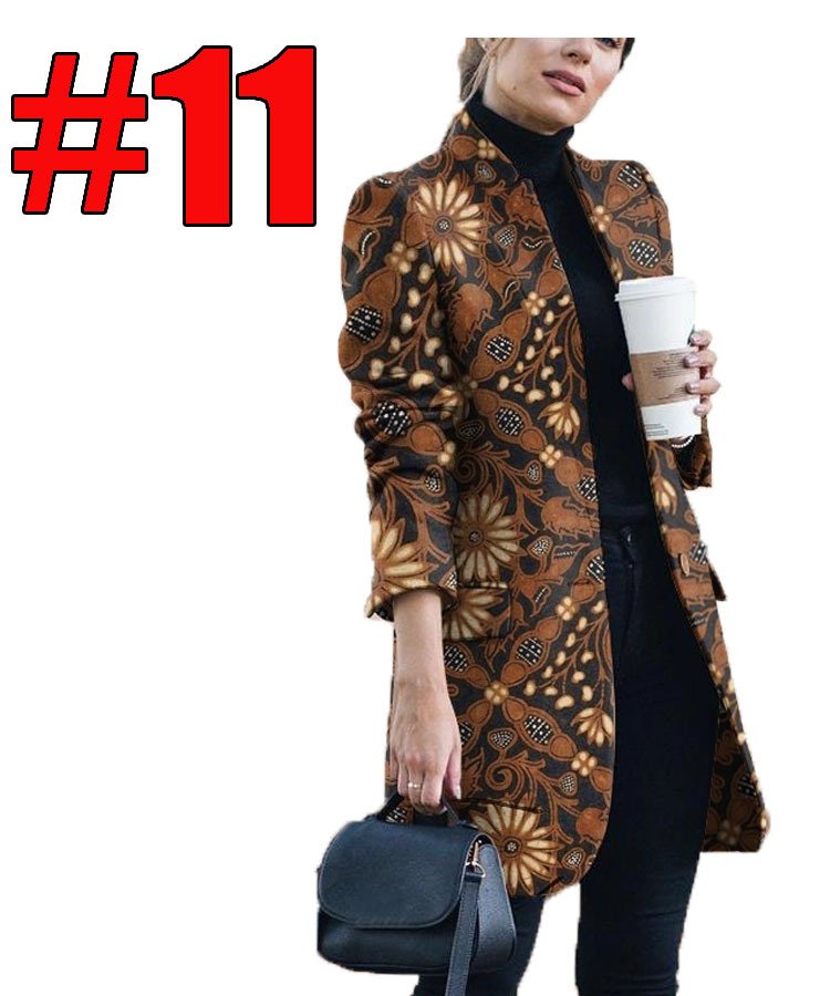 Fashion Printed Stand-Collar Woolen Coat Women - Image 3