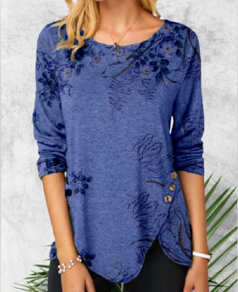 Women's Round Neck Printed Long Sleeve Bottoming Shirt