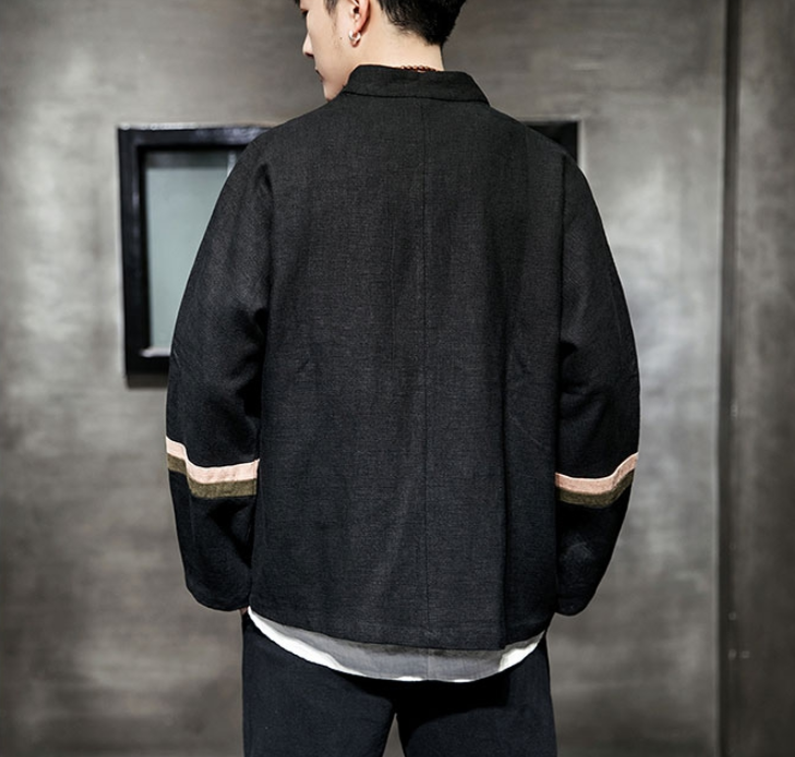 Contrast color buckle cotton and linen jacket - Image 8