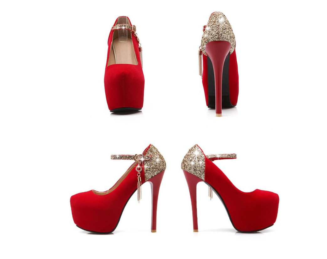 Fashion ultra-high heel stiletto waterproof platform shallow mouth round head women's shoes wedding shoes - Image 6