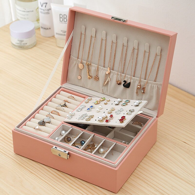 New Double-Layer Leather Jewelry Box Earrings - Image 4
