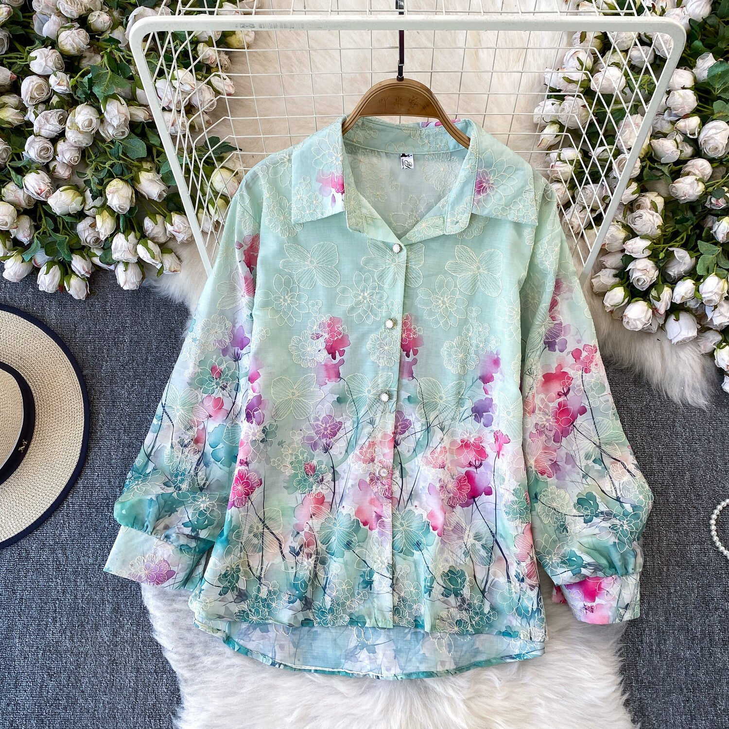 Printed Long-Sleeve Sun-Protective Shirt Womens Loose Mid-Length Coat - Image 3