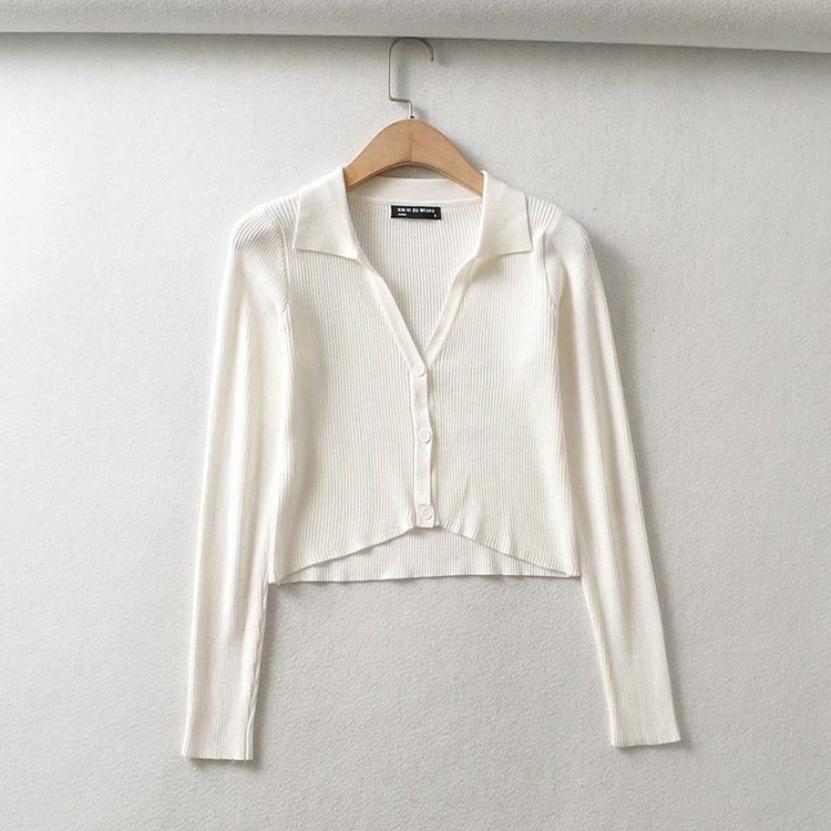 Irregular Lapel Single-breasted Knitted Cardigan - Image 5