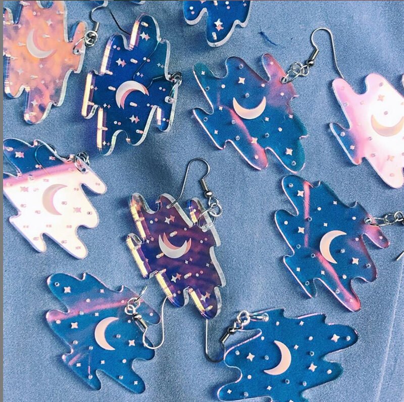 Acrylic F362 Colorful Night Sky Star Earrings - Image 4