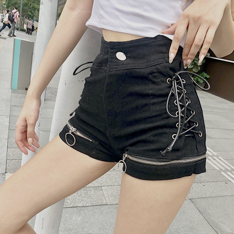 new summer high waist denim shorts female a word was thin with zipper wide leg hot pants - Image 5