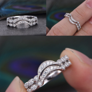 Exquisite Lady Engagement Ring Set Fashion Copper Plated White Gold Zircon Ring