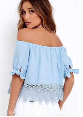 Europe and the United States burst short-sleeved shirt loose hem lace - Image 2
