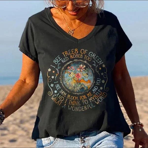 Loose Fashion V-neck Cartoon Digital Printed T-shirt - Image 20