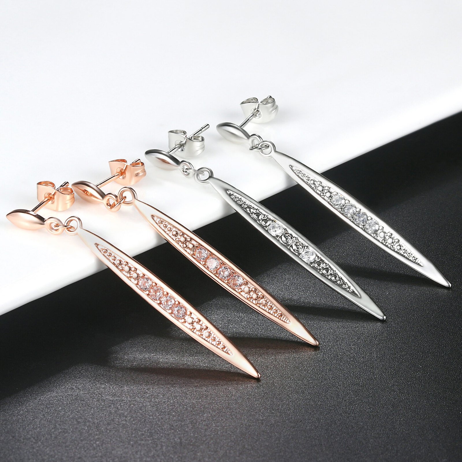Platinum all-match women's long earrings with zircon - Image 3