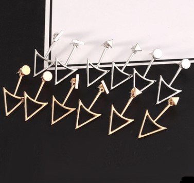 Glossy Geometric Hollow Triangle Metal Stud Earrings - Image 7