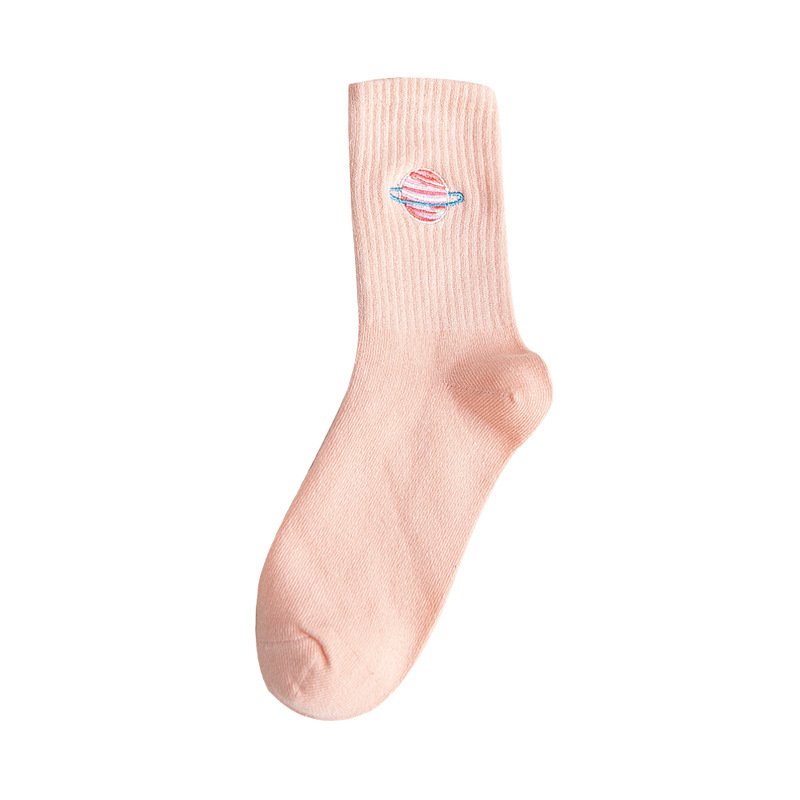Embroidered Planet Cotton Student Tide Socks - Image 4