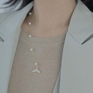 Pearl Dolphin Tail Long Necklace Short Sweater Chain