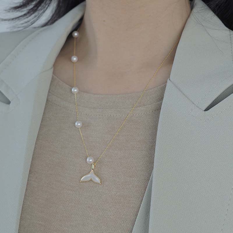 Pearl Dolphin Tail Long Necklace Short Sweater Chain